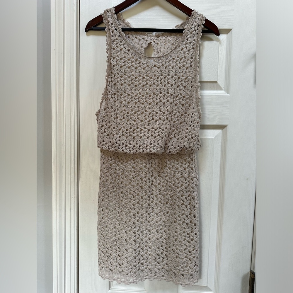Free People Crochet Lace Cream Sleeveless Dress